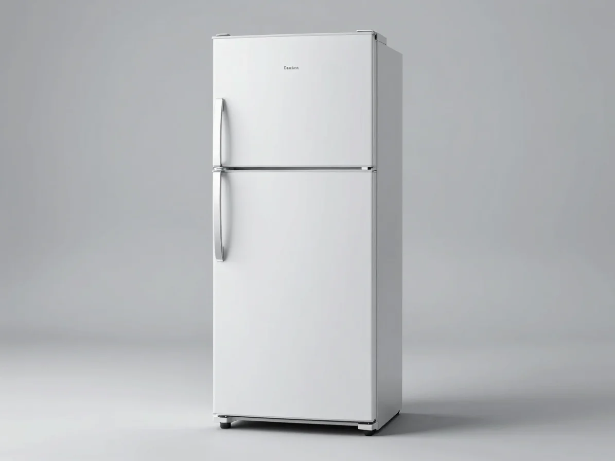 Clean full-product studio photograph of a domestic refrigerator,