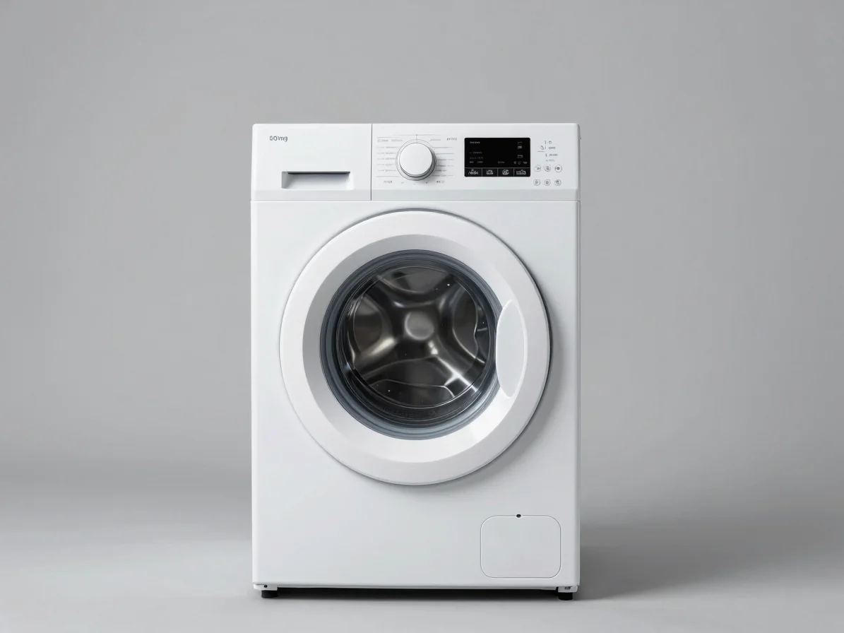 Clean full-product studio photograph of a front-loading domestic